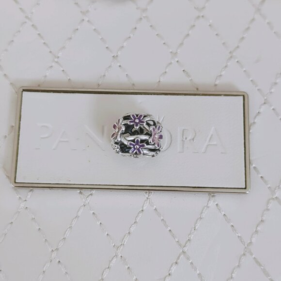 Pandora Openwork Purple Daisy Bead Charm S925 Silver Bracelet Pendant Jewelry - Picture 1 of 7